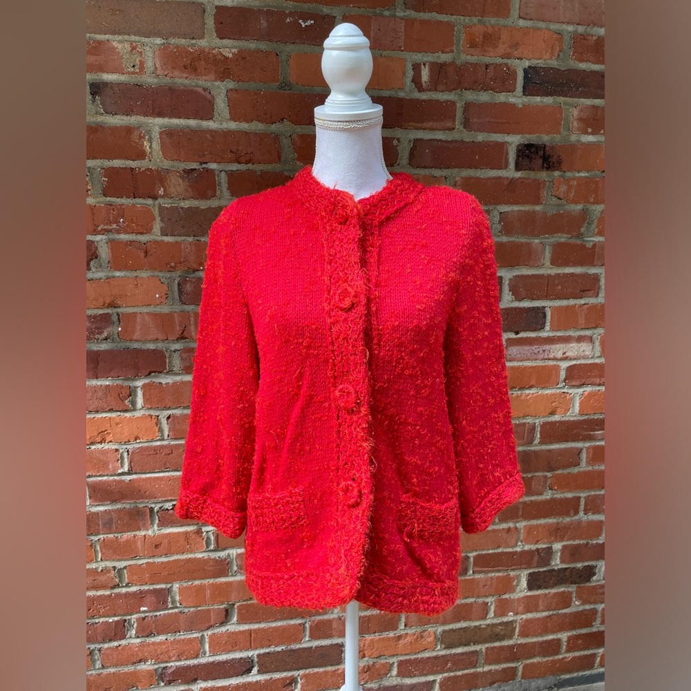 Vintage Bullocks Wilshire Boucle Red Cardigan Sweater Jacket